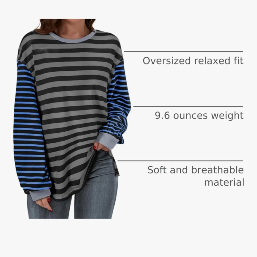 Striped Long Sleeve Top - Black & Blue NWT Sz Medium - Picture 3 of 5